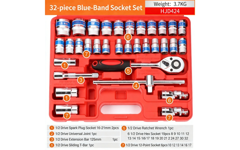 32pcs Set Blue Ribbon Socket