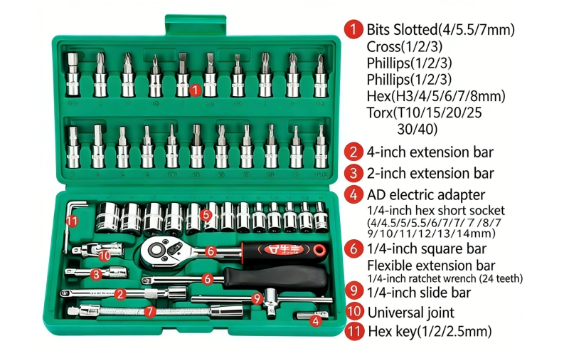 46 PCs Set 24 tooth Cr-V Steel